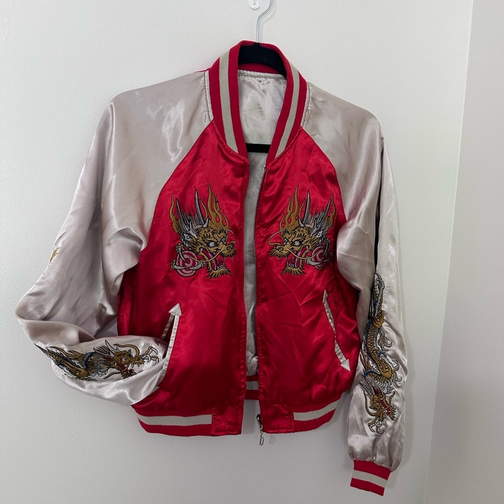 Vintage Dragon Reversible Satin Bomber Jacket 🐉 Rare find!